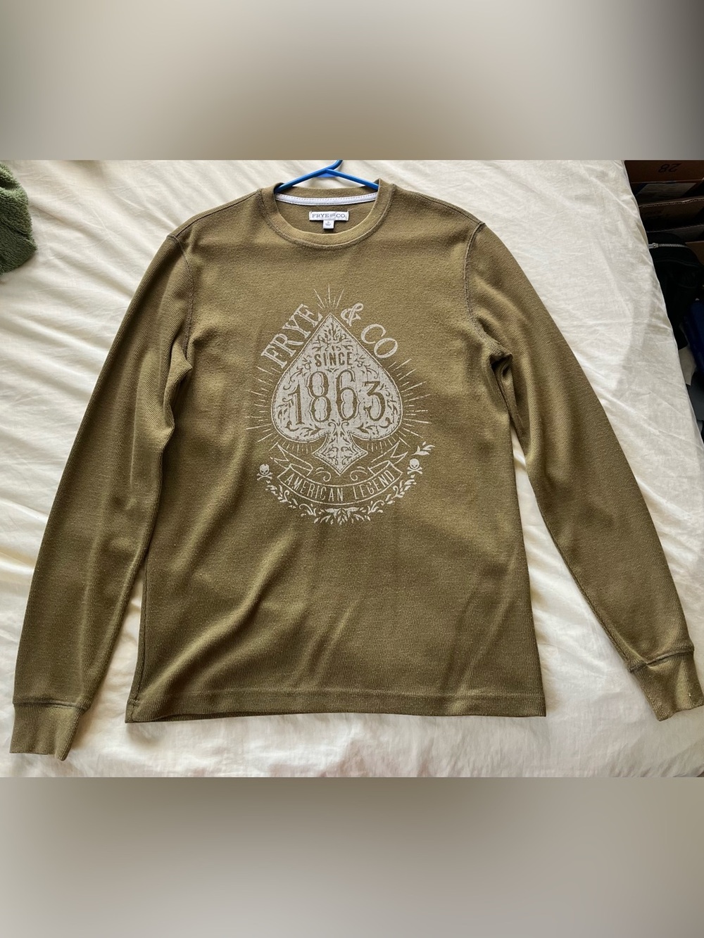 Olive green long-sleeve waffle-knit thermal shirt size S